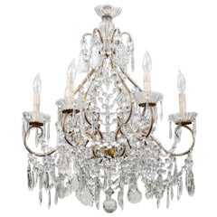 Italian Vintage Six-Light Crystal Chandelier With Scrolled Arms