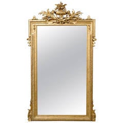 A French 19th Century Gilded Rectangular Mirror Wit Carved Crest