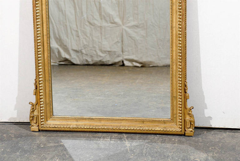 Giltwood A French 19th Century Gilded Rectangular Mirror Wit Carved Crest