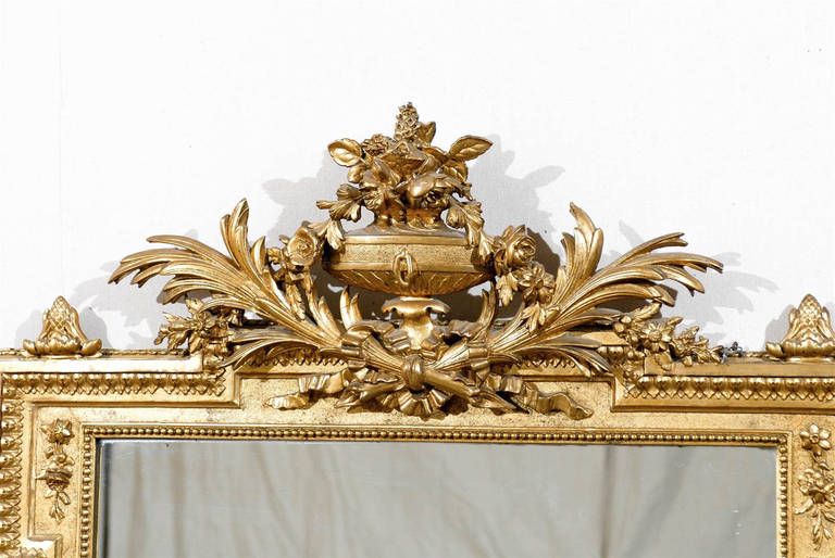 A French 19th Century Gilded Rectangular Mirror Wit Carved Crest 2