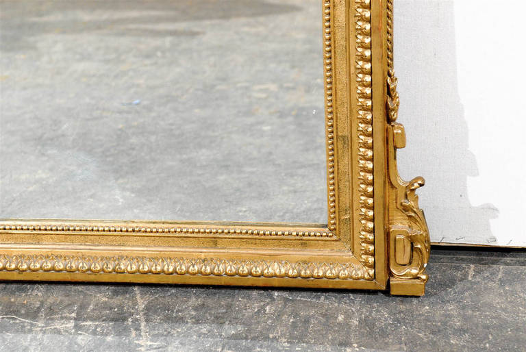 A French 19th Century Gilded Rectangular Mirror Wit Carved Crest 3