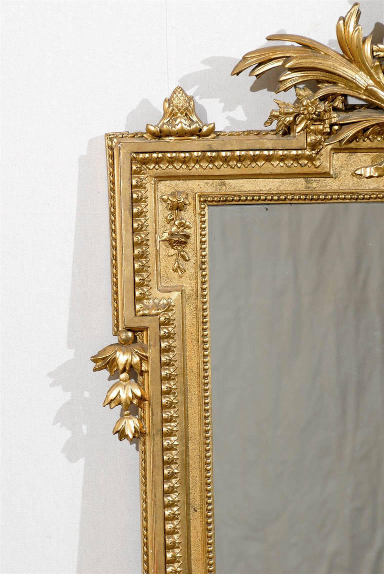 A French 19th Century Gilded Rectangular Mirror Wit Carved Crest 4