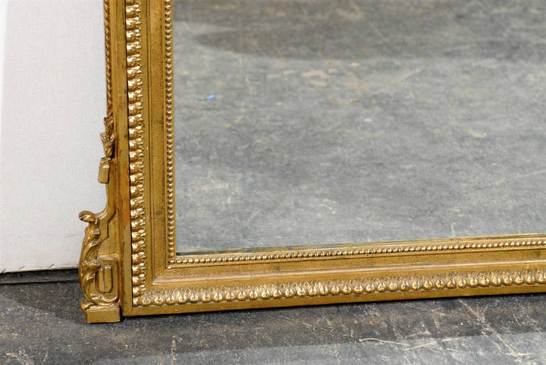 A French 19th Century Gilded Rectangular Mirror Wit Carved Crest 5
