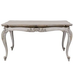 French Louis XV Style Painted Wood Table with Carved Apron and Cabriole Legs