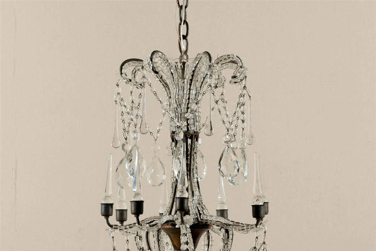 Italian Eight-Light Crystal Chandelier with Elegant Crystal Waterfall Top  In Good Condition For Sale In Atlanta, GA