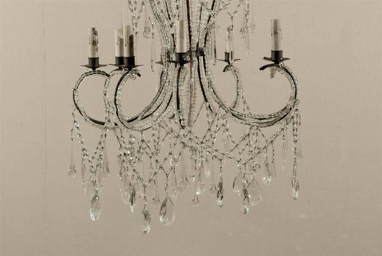 Italian Eight-Light Crystal Chandelier with Elegant Crystal Waterfall Top  For Sale 1