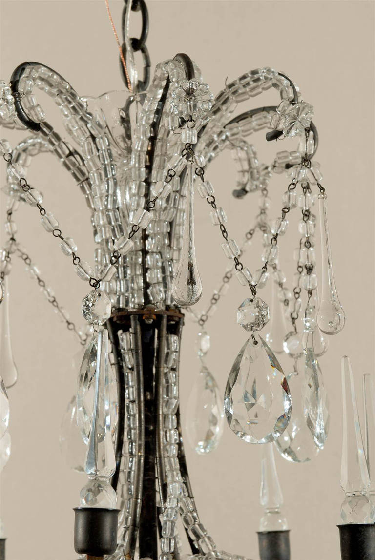 Italian Eight-Light Crystal Chandelier with Elegant Crystal Waterfall Top For Sale 5