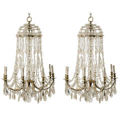 Pair of 19th Century French Eight-Light Crystal Chandeliers