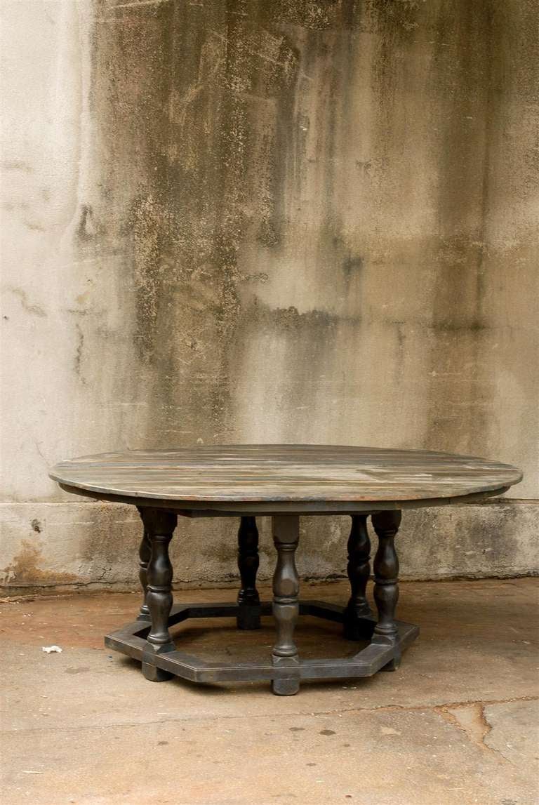 An American Round Top Painted Wood Dining Table with Hexagonal Base