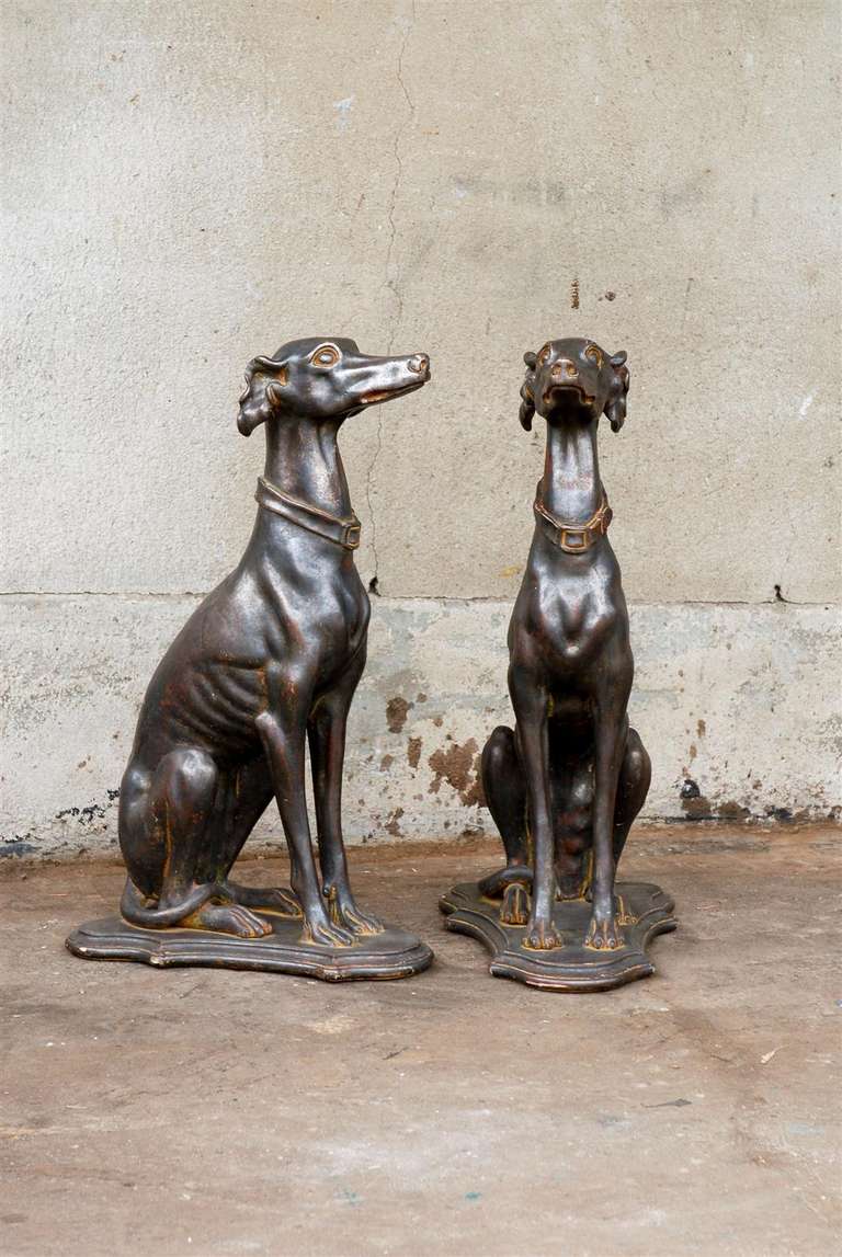 A Pair of Mid 20th C. Italian Greyhounds Sculptures

