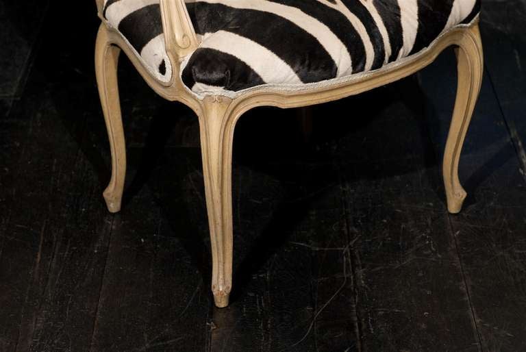20th Century French Louis XV Style Bergère with Zebra Skin Upholstery