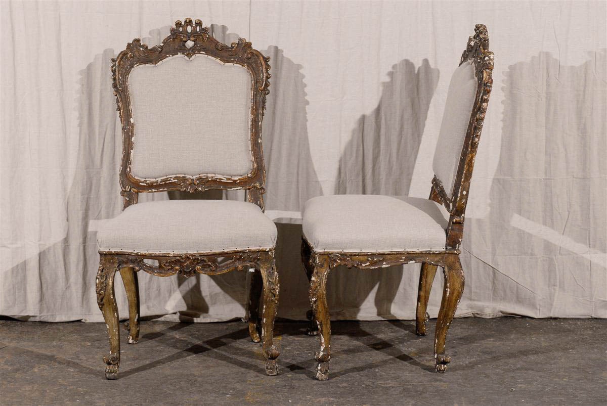 18th Century and Earlier Pair of Italian Ornate, 18th Century Venetian Style Side Chairs For Sale