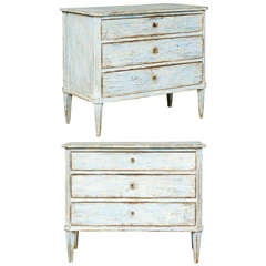 A Pair of Painted Wood Italian Three-Drawer Chests A Pair of Painted Wood Italian Three-Drawer Chests
