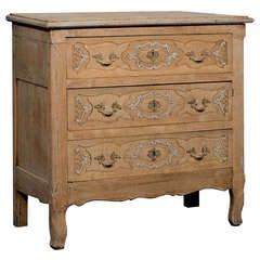 French Bleached Wood 1940s Three-Drawer Chest