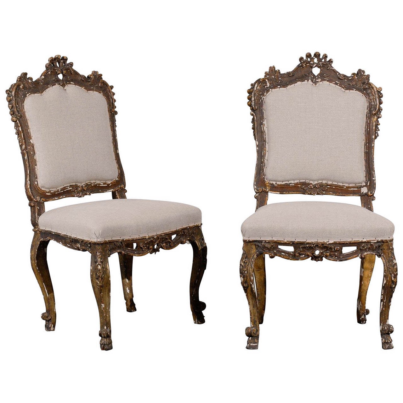 Paar italienische verschnörkelte Beistellstühle im venezianischen Stil des 18. Jahrhunderts im Angebot