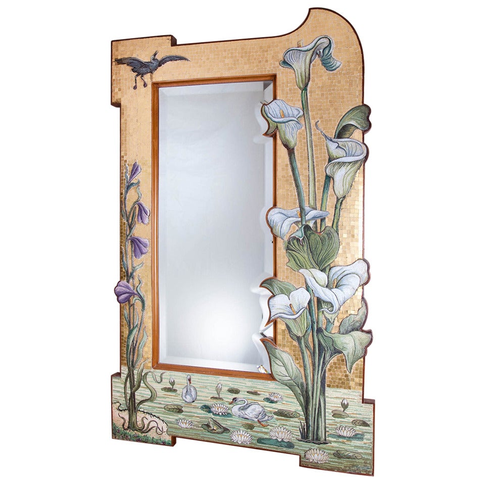 Art Nouveau Micro-Mosaic Asymmetrical Mirror For Sale