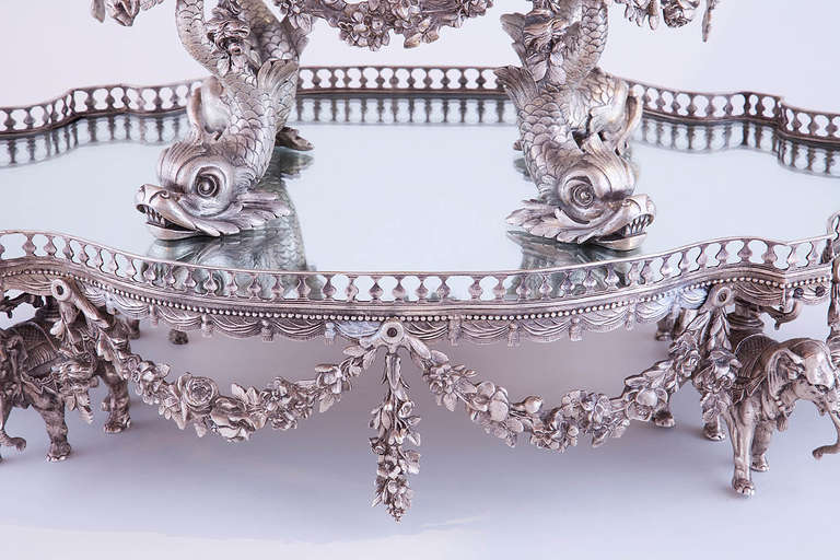 20th Century Continental Silver Over Bronze Two-tiered Mirrored Plateau For Sale