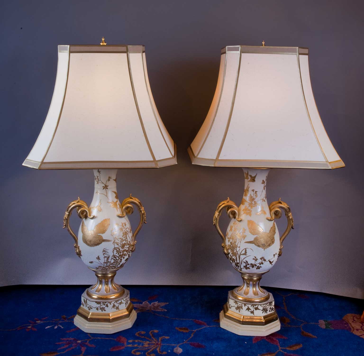 Pair of Porcelain Parcel-Gilt Lamps For Sale