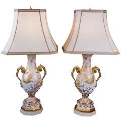 Pair of Porcelain Parcel-Gilt Lamps