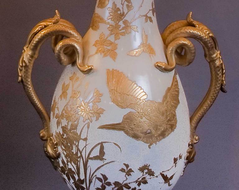 Unknown Pair of Porcelain Parcel-Gilt Lamps For Sale