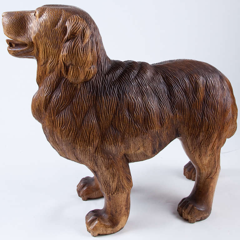 20th Century Hand Carved Wooden Standing Dog For Sale