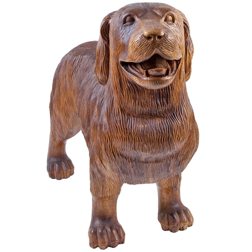 Hand Carved Wooden Standing Dog For Sale