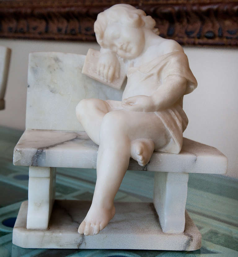 19th Century Continental Pair of Marble Sculptured Bookends For Sale