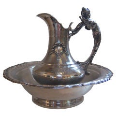 Antique French Sterling Silver Pitcher and Basin