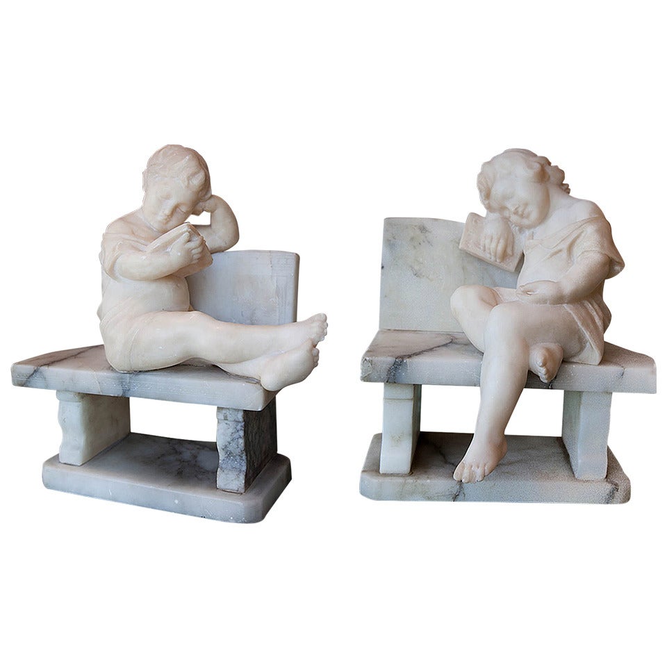 Continental Pair of Marble Sculptured Bookends For Sale