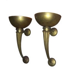 Pair of Monumental Art Deco Gilt Bronze Sconces