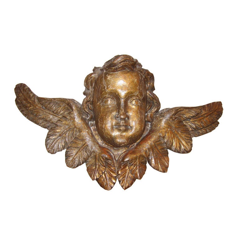 Italian Carved Wood Angel Head For Sale