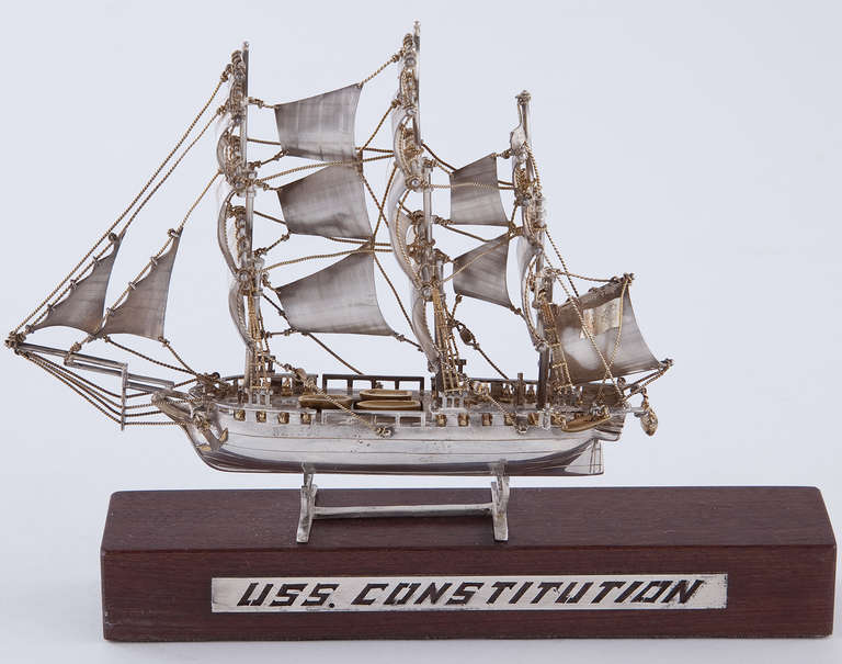 Sterling and Gold Plate Model Ship