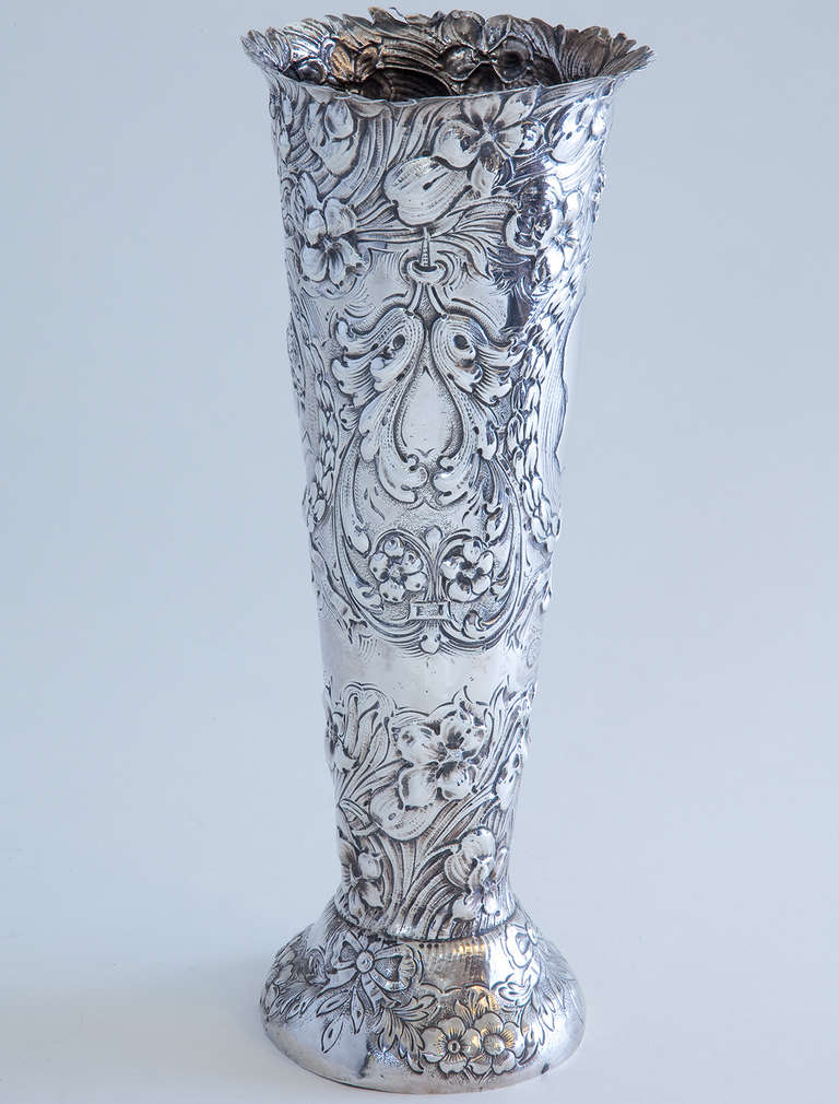 19th Century German .800 Silver Vase For Sale