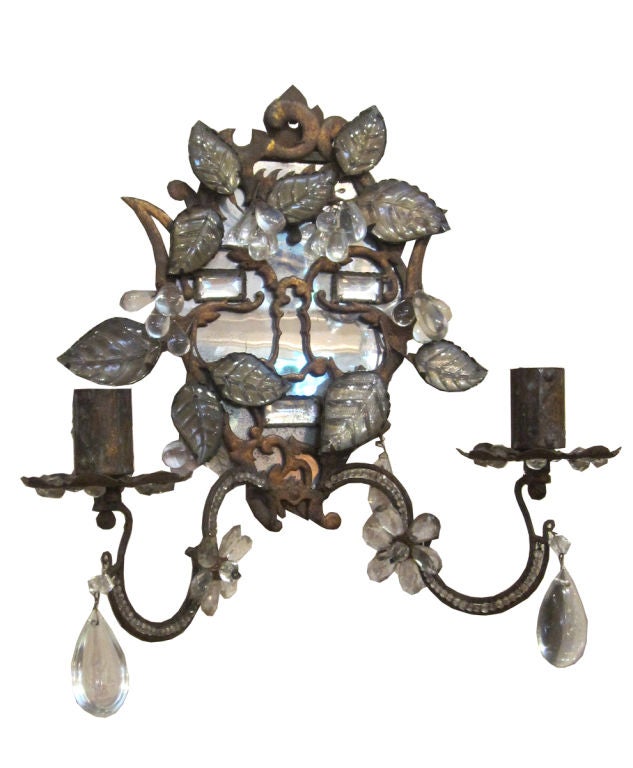 Pair of French Bagues Crystal Two-Light Sconces