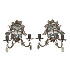 Pair of French Bagues Crystal Two-Light Sconces