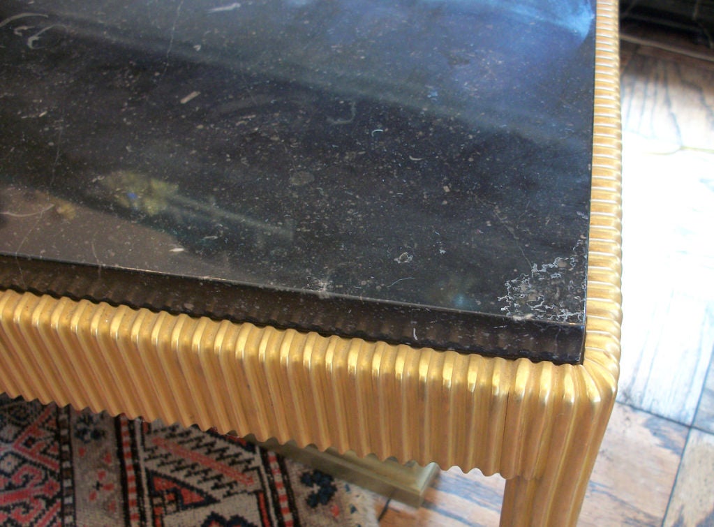 Elegant French Doré Bronze and Fossilized Marble Coffee Table