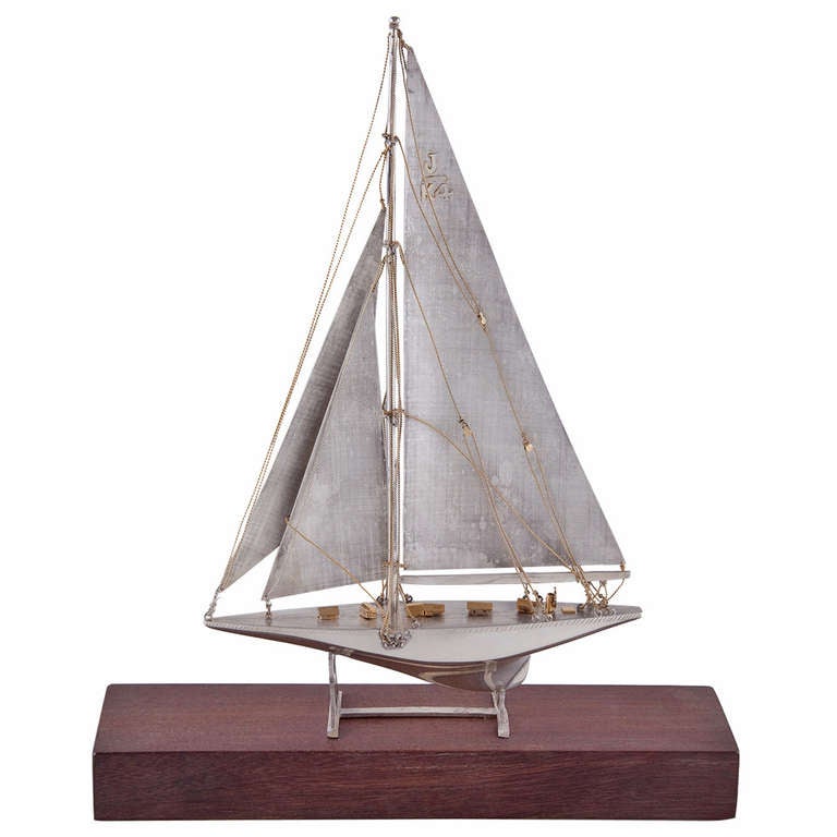 Sterling and Gold Plate Model Ship at 1stdibs