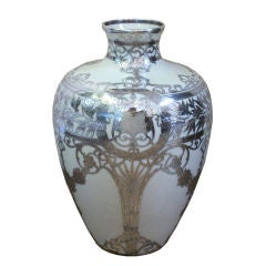 Antique Lenox Porcelain Vase with Sterling Overlay