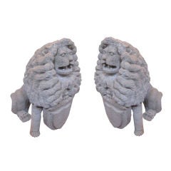 Fabulous Pair of Cast Stone Lion-Form Garden Ornaments