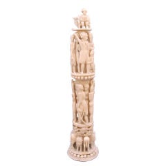 Antique Napolenonic Carved Ivory Needle Case Column