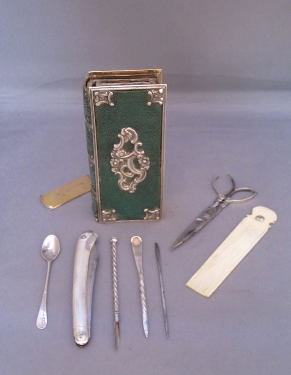 19th Century Shagreen and Sterling Silver Book Form Etui For Sale