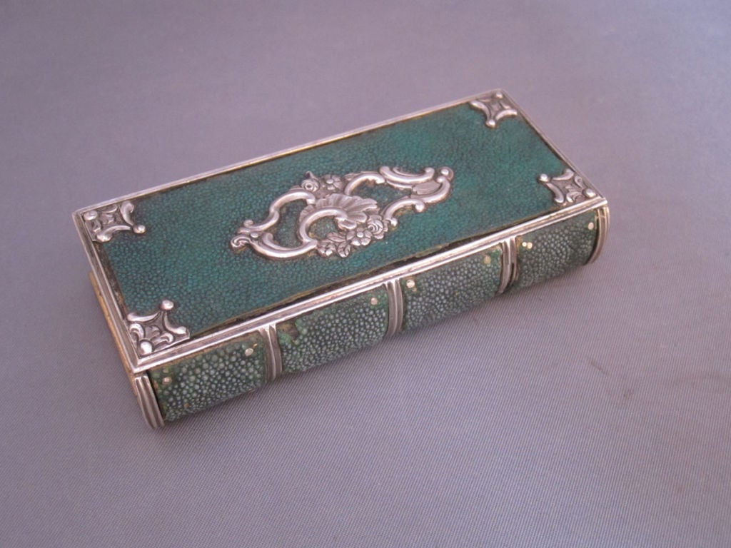 Shagreen and Sterling Silver Book Form Etui For Sale 2
