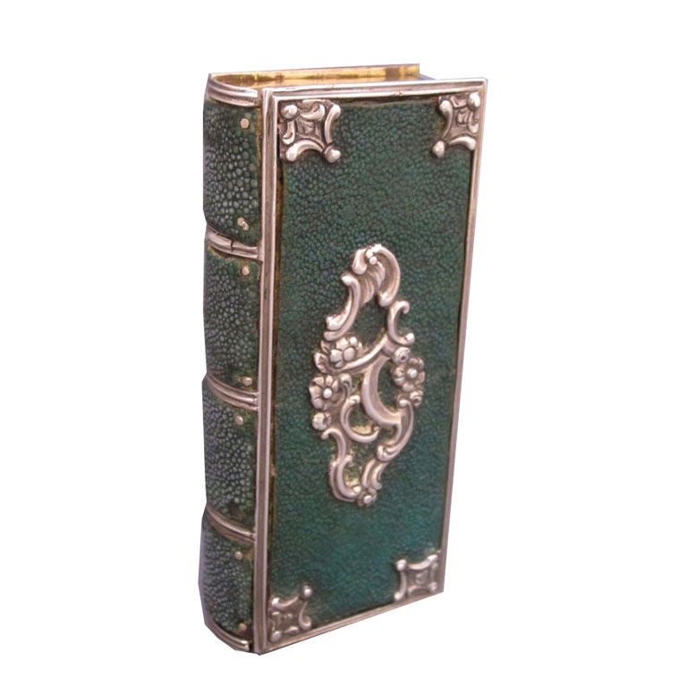 Shagreen and Sterling Silver Book Form Etui For Sale