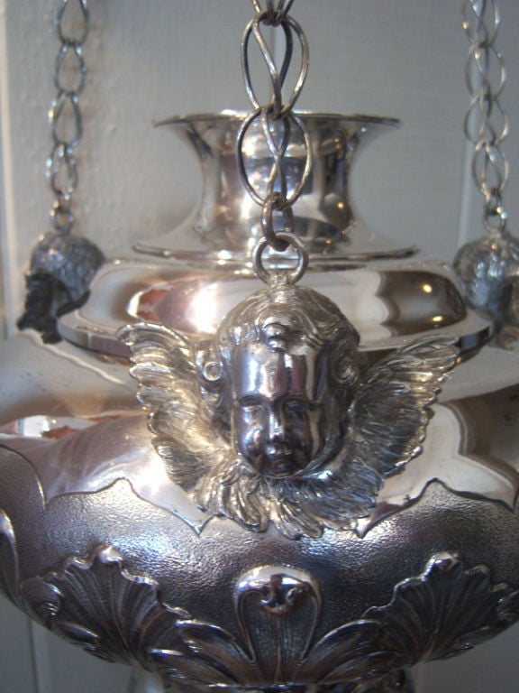 Belgian Silver Sanctuary Lamp by Jean Van Damme For Sale