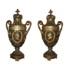 Pair of French Louis XVI-Style Verte Marble Urns