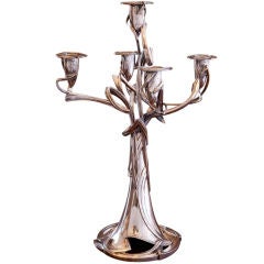 .800 Fineness Silver Art Nouveau Five-Light Candelabrum