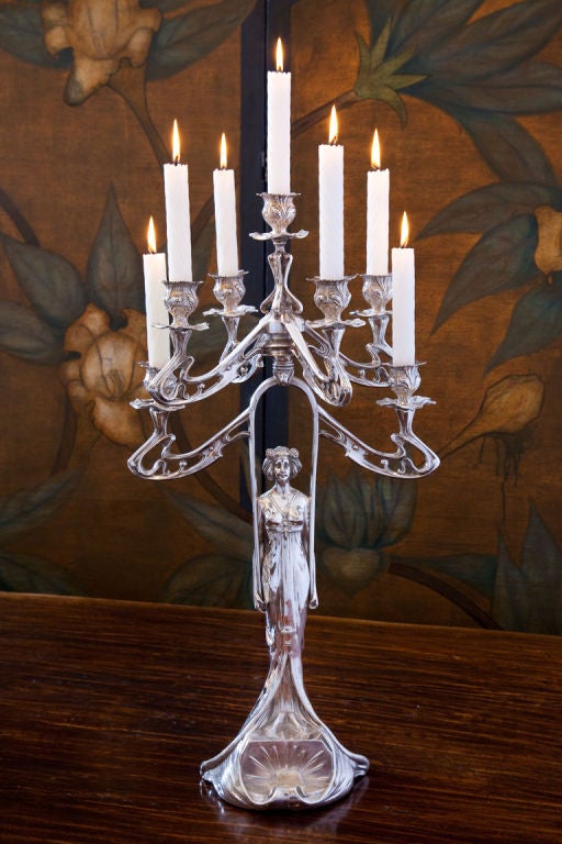 .800 Fineness Silver Art Nouveau Seven-Light Candelabrum