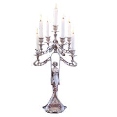 .800 Fineness Silver Art Nouveau Seven-Light Candelabrum