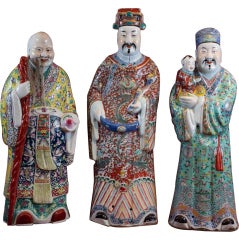 Chinese Porcelain Enameled Figures Depicting the Three Star Gods