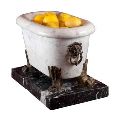 Grand Tour Marble Miniature Roman Bath with Bronze Doré Lion Mask Handles